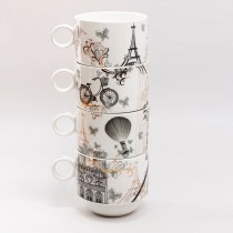 5 Piece Tower Paris Coffee Mugs. Black Gold