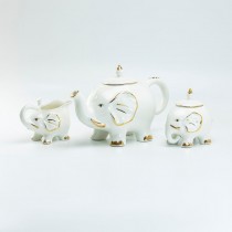 Happy Elephant  White Gold Teapot/Sugar Creamer. 3 Piece set