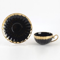 Black White Gold Tea Cup Saucer, Set of 4