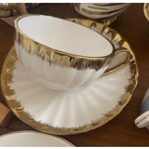  White Brush Gold Tea Cup Saucer, Set of 4