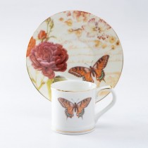 Autumn Butterfly Demi Cups and Saucers, S/4 Gift Boxed