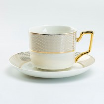 Gold Pin Coffee Cup Saucer, Set of 2