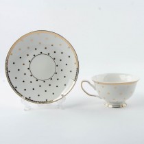 White Gold New Polka Dots Tea Cup Saucer, Set of 4
