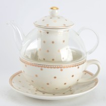 White Gold New Polka Dots Glass Tea for One