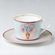 Floral Vase Coffee cup Saucer, Set of 4