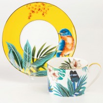 Tropical Bird Coffee Cup Saucer, Set of 4