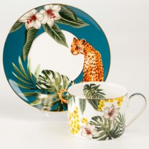 Tropical Cat Coffee Cup Saucer, Set of 4