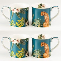Tropical Cat Coffee Mugs, Set of 4