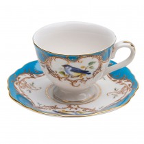 Finch Blue Cup Saucer, Set of 4 