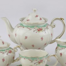 Green Vintage Rose Teapot