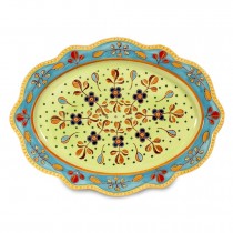 Blue Green Floral Hand Painted/Crafted 13.5-in Oval Platter, Set of 2