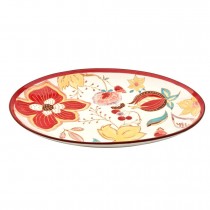 Red Floral Hand Painted/Crafted 13.5-in Oval Platter, Set of 2