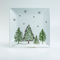 Green Pine Tree 7in Square Plates, Set of 2