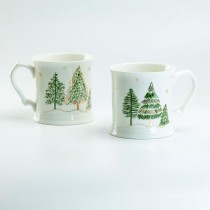 Green Pine Tree Tank Mugs, Set of 4