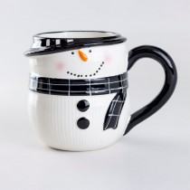 Black  Snowman Ceramic Mugs with Hat, Set of 2