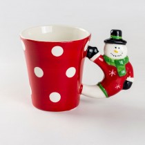 Snowman Handle Ceramic Mugs , Set of 2