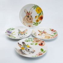 4 Asst Easter Bunny Salad Plates, Set of 4
