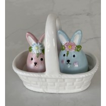 Floral Bunny 3 D Salt and Pepper Basket Set