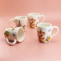 Garden Bunny Coffee Mugs, Set of 4