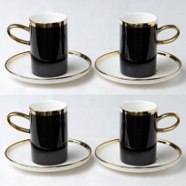Black White Gold Tall Espresso Cups and Saucers, Set of 4 Boxed