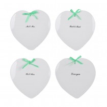 4 Assorted Quotes V-day 7" Heart Dish with Ribbon Tied, Set of 4