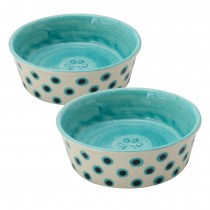 Fido's Diner Organic Blue Dots Cat/dog 6.25in Bowl-Set of 2 