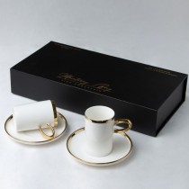 White Gold Tall Espresso Cups and Saucers, Set of 2 Boxed