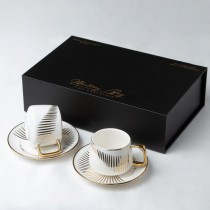 Gold Leaves Espresso Cups and Saucers, Set of 2 Boxed
