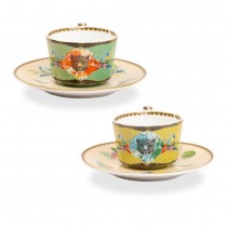 Wild Summer Yellow/Green Coffee Cup Saucer, Set of 2 Gift Boxed