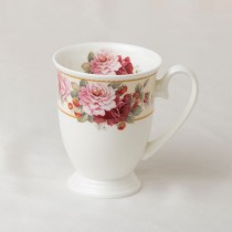 Peony and Strawberry Cream Footed Mug, Set of 4