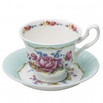 Marrie Rose Green Teacups and Saucers, Set of 4