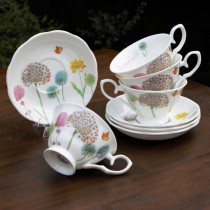 Snowball Tea Cups and Saucers, Set of 4