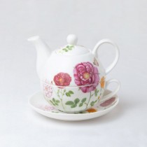 Red Wild Floral 4 Piece Tea for One