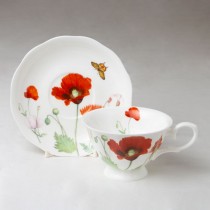 Poppy Butterfly Tea Cups and Saucers, Set of 4