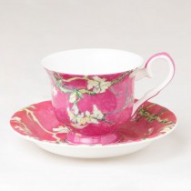 Cherry Blossom Pink Tea Cups and Saucers, Set of 4