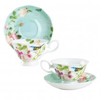 Liz Garden Blue Tea Cups and Saucers, Set of 4