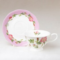 Pink Rosa Tea Cups and Saucers, Set of 4