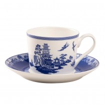 Blue Willow Bone China Coffee Cups and Saucers, Set of 4