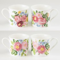 4 ASST Romantic Rose Bone China Can Mugs, Set of 4