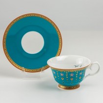 Bone China Royal Turq Teacups and Saucers, Set of 4