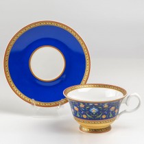 Bone China Royal Blue Teacups and Saucers, Set of 4