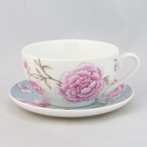 Magnolia and Rose Blue Tea/coffee Cup Saucer, Set of 4