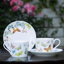 Spring Butterfly Coffee Cups and Saucers, Set of 4