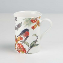 Winter Red Robin Mugs, Set of 4
