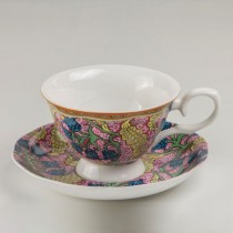 Bone China Morris Bell Drop Pink Teacups and Saucers, Set of 4