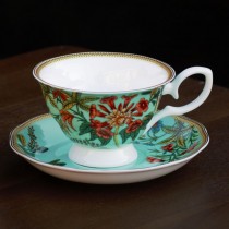 Bone China Day Lily Turq Tea/coffee Cups and Saucers, Set of 4