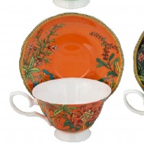 Bone China Day Lily Orange Tea/coffee Cups and Saucers, Set of 4
