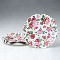 Pink Cabbage Rose Dessert Plates Set of 4