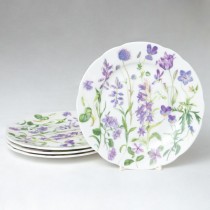 Bone China Purple Flower Dessert Plates, Set of 4