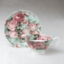 Ramble Vintage Rose Tea Cups and Saucers Set, Set of 4